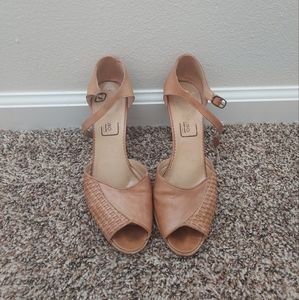 Tan leather wooden heels